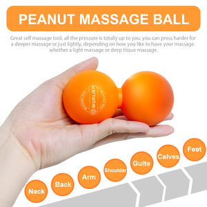 MURLIEN Peanut Massage Ball, Double Lacrosse Ball for Myofascial Release, Trigger Point Therapy, Sore Muscle Relief Massager, Alleviating Neck, Shoulder, Back, Legs, Foot or Muscle Tension - Orange