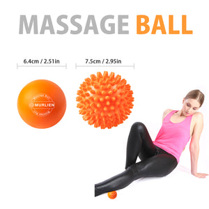 MURLIEN Massage Ball Set, Spiky Ball & Lacrosse Ball for Trigger Point, Deep Tissue, Myofascial Release, Massager for Neck, Shoulder, Back, Foot or Muscle Tension - Orange